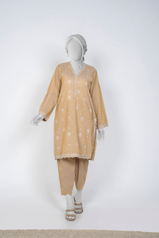 Solid Embroidered | 2-Piece RTW | Beige