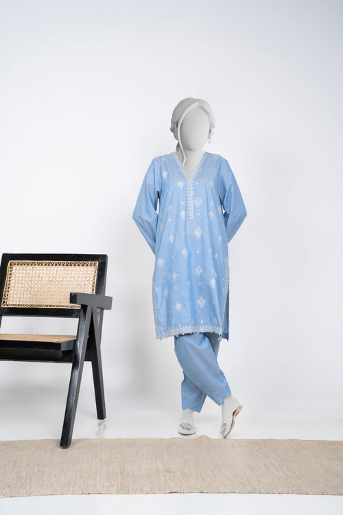 Solid Embroidered | 2-Piece RTW | Sky Blue