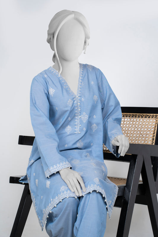 Solid Embroidered | 2-Piece RTW | Sky Blue