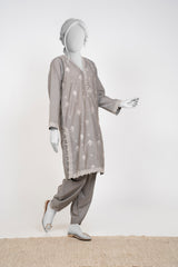 Solid Embroidered | 2-Piece RTW | Silver Grey