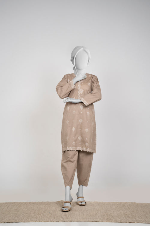 Solid Embroidered | 2-Piece RTW | Mushroom Beige