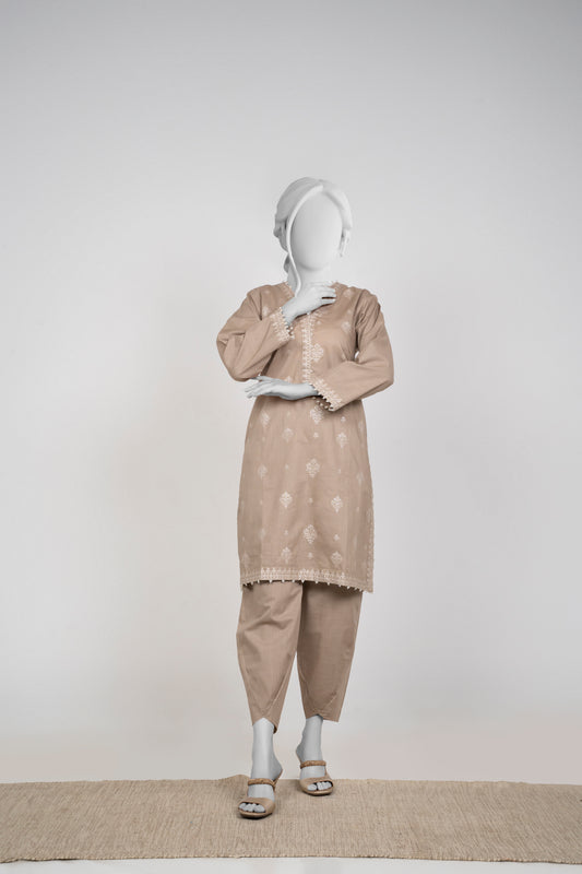 Solid Embroidered | 2-Piece RTW | Mushroom Beige