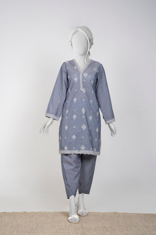 Solid Embroidered | 2-Piece RTW | Grey