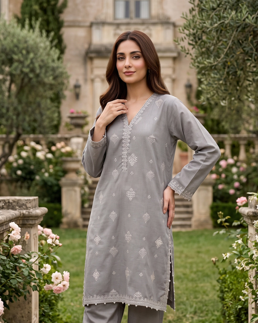 Solid Embroidered | 1-Piece RTW | Grey