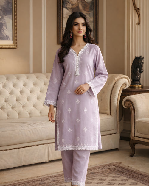 Solid Embroidered | 2-Piece RTW | Lilac