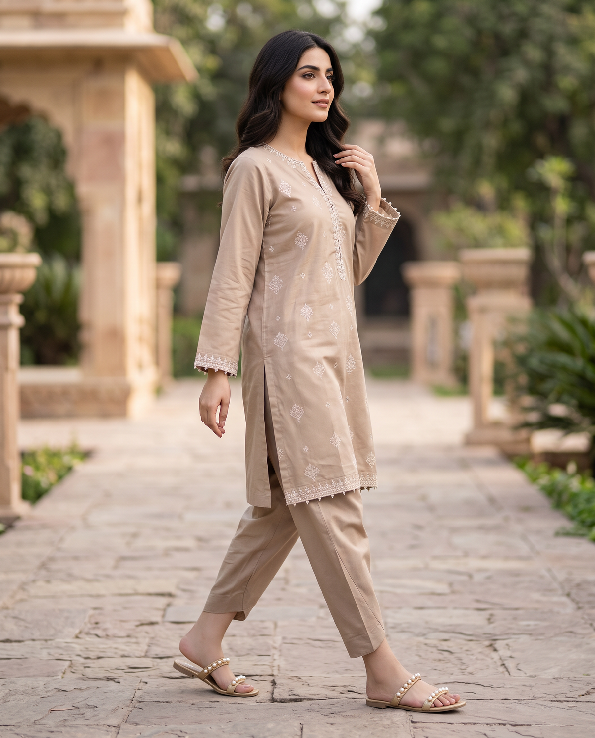 Solid Embroidered | 2-Piece RTW | Mushroom Beige