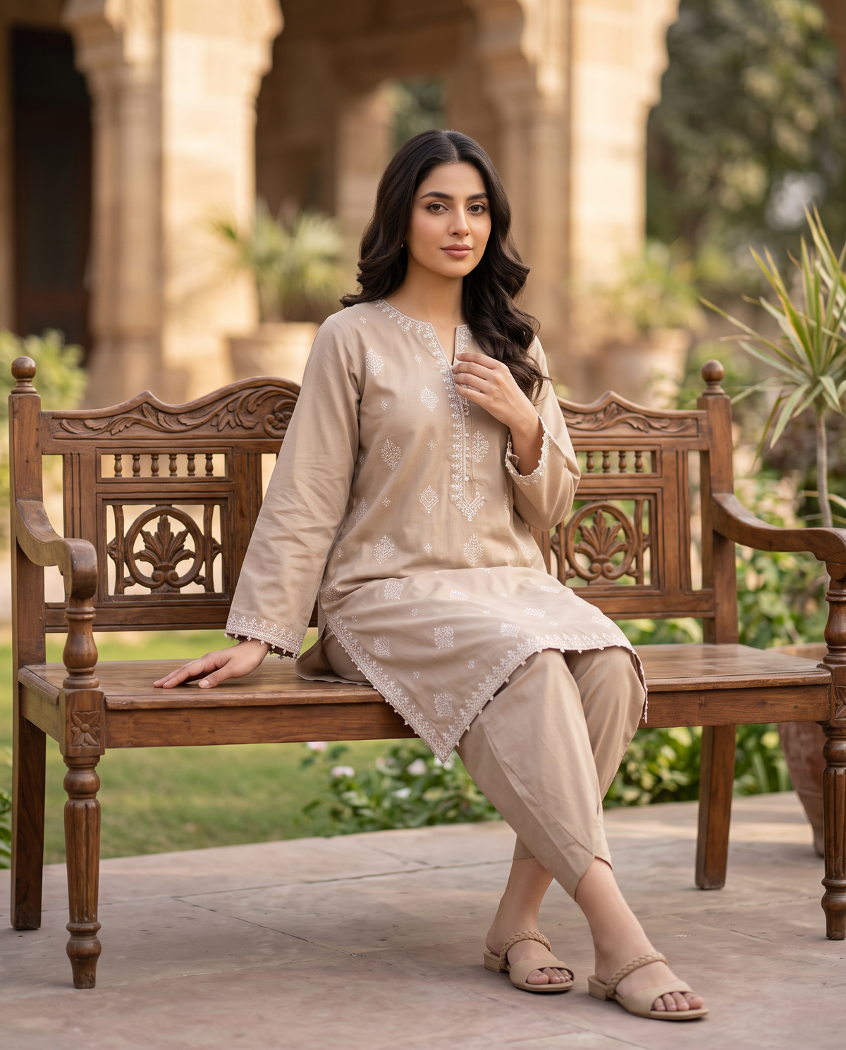 Solid Embroidered | 2-Piece RTW | Mushroom Beige
