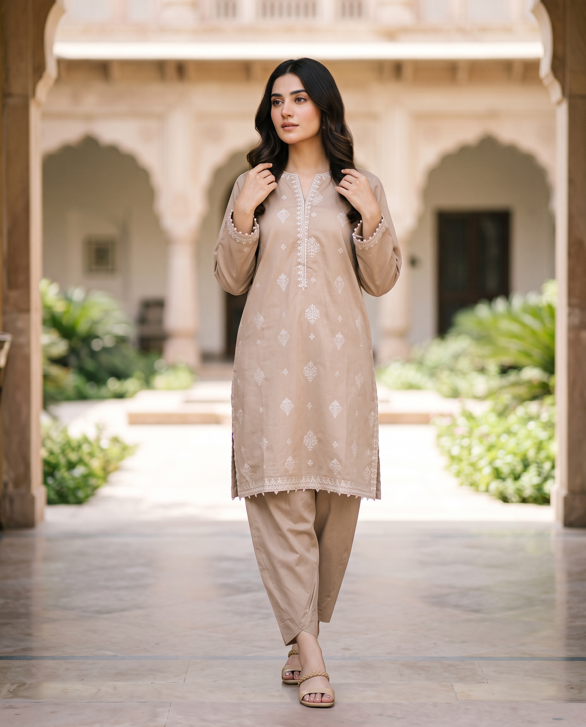 Solid Embroidered | 2-Piece RTW | Mushroom Beige