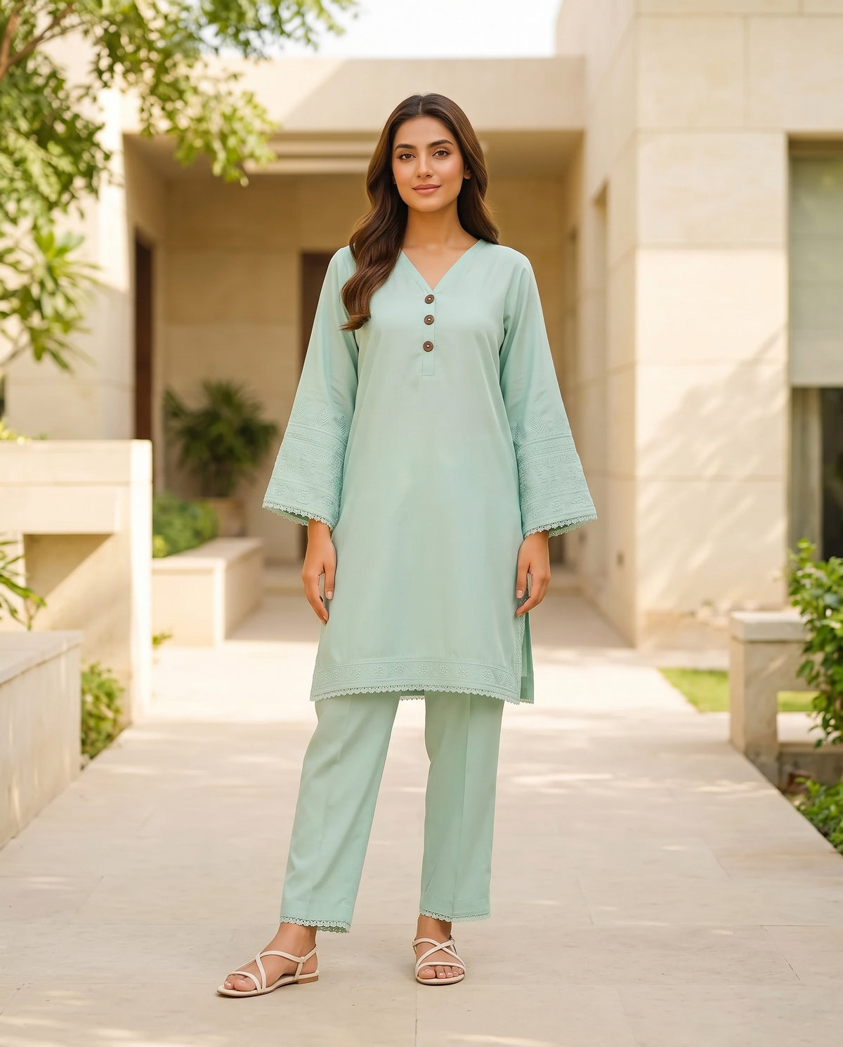 2 pcs solid embroidery- SABZ-SITARA