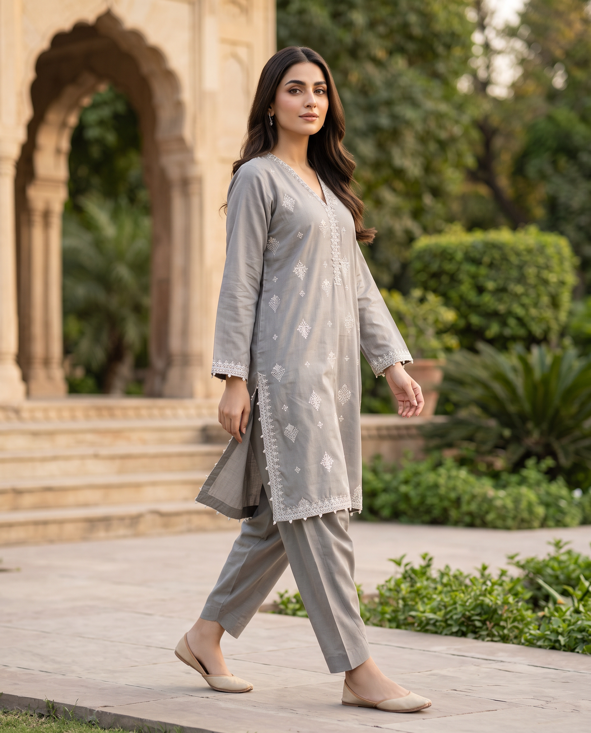 Solid Embroidered | 2-Piece RTW | Silver Grey