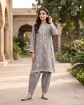 Solid Embroidered | 2-Piece RTW | Silver Grey