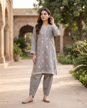 Solid Embroidered | 2-Piece RTW | Silver Grey