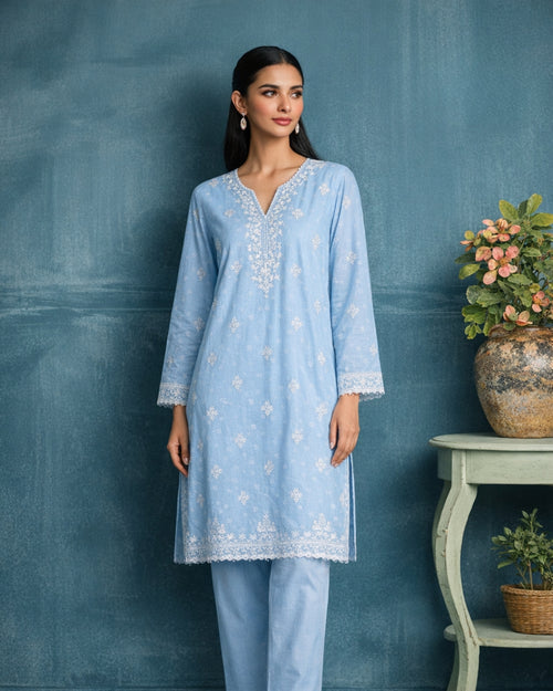 Solid Embroidered | 2-Piece RTW | Sky Blue