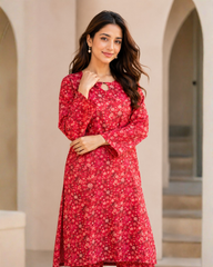 Crimson Floral Lawn Suit | Premium 2-Piece Unstitched Summer Collection