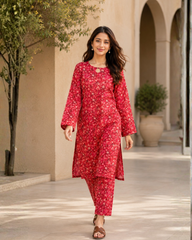 Red Micro Floral Lawn Suit | Premium 2-Piece Unstitched Summer Collection