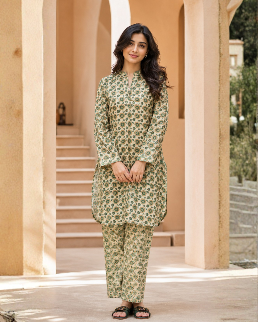 Beige Floral Lawn Suit | Premium 2-Piece Unstitched Summer Collection