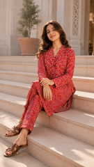 Red Micro Floral Lawn Suit | Premium 2-Piece Unstitched Summer Collection