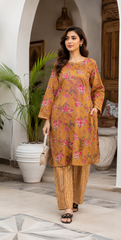 Mustard Floral Lawn Suit | Premium 2-Piece Unstitched Summer Collection