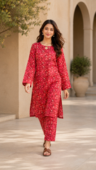 Crimson Floral Lawn Suit | Premium 2-Piece Unstitched Summer Collection