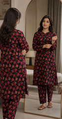 Midnight Floral Lawn Suit | Premium 2-Piece Unstitched Summer Collection