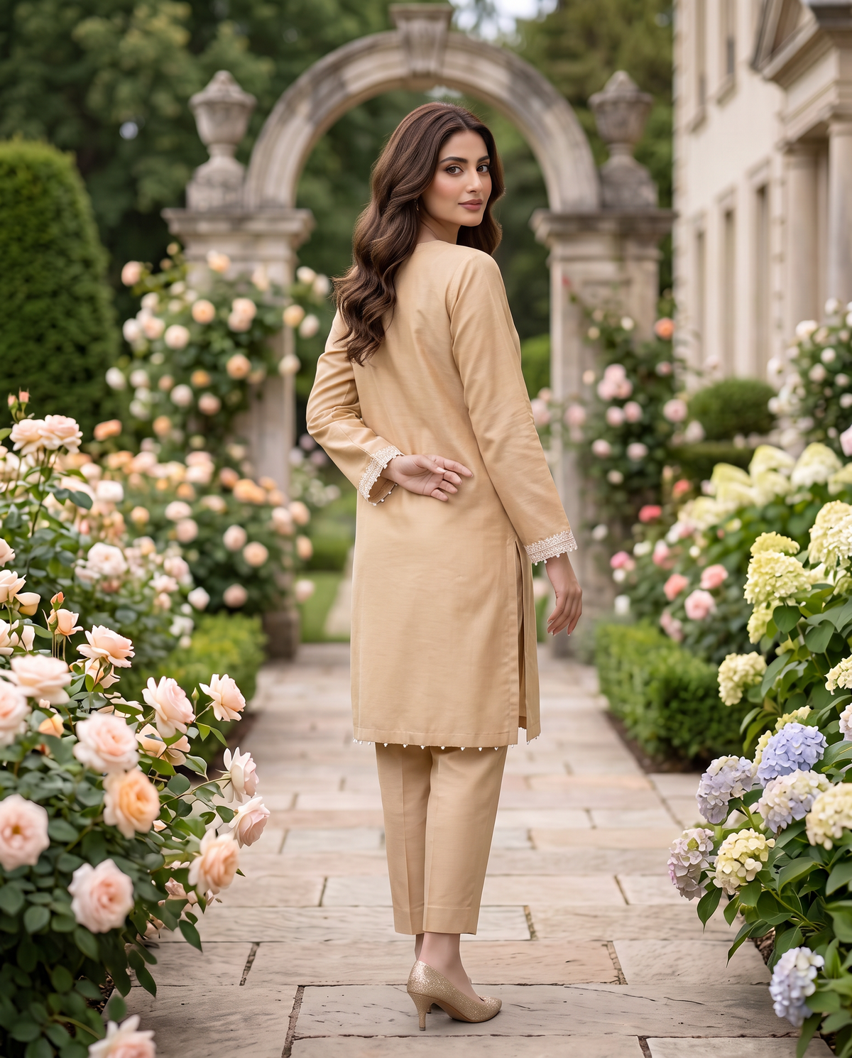 Solid Embroidered | 2-Piece RTW | Beige
