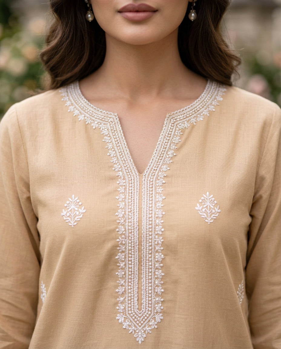 Solid Embroidered | 2-Piece RTW | Beige