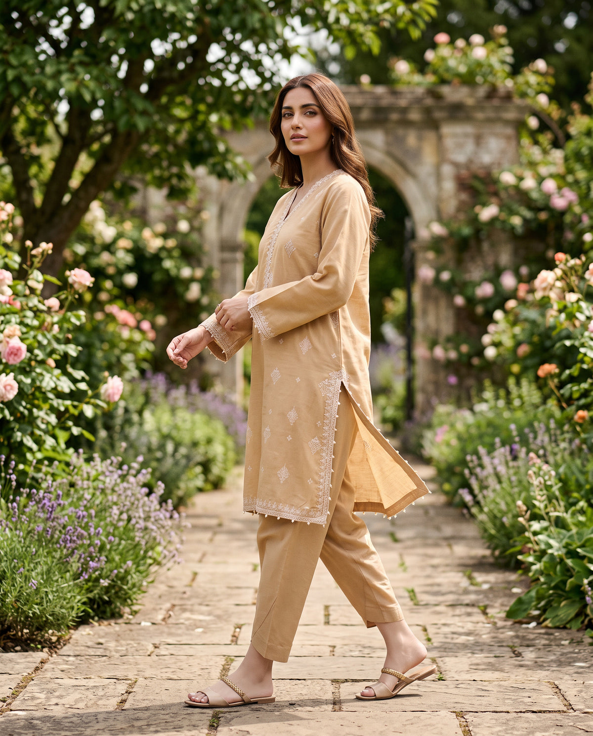 Solid Embroidered | 2-Piece RTW | Beige