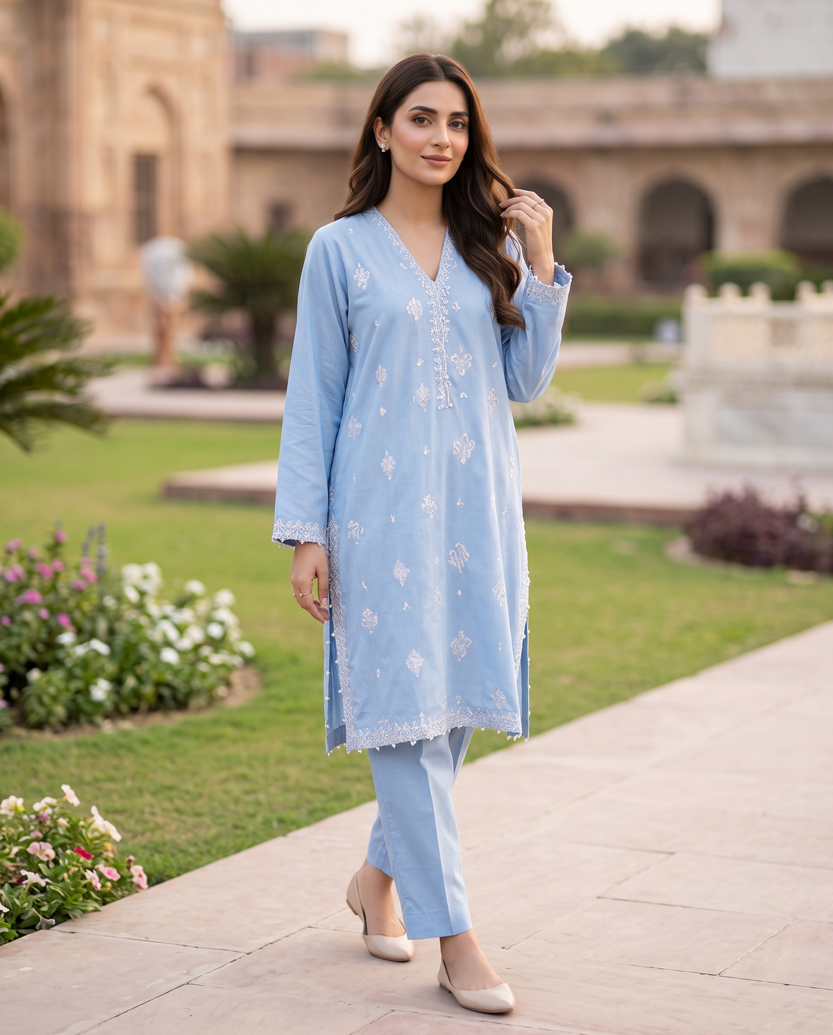 Solid Embroidered | 2-Piece RTW | Sky Blue