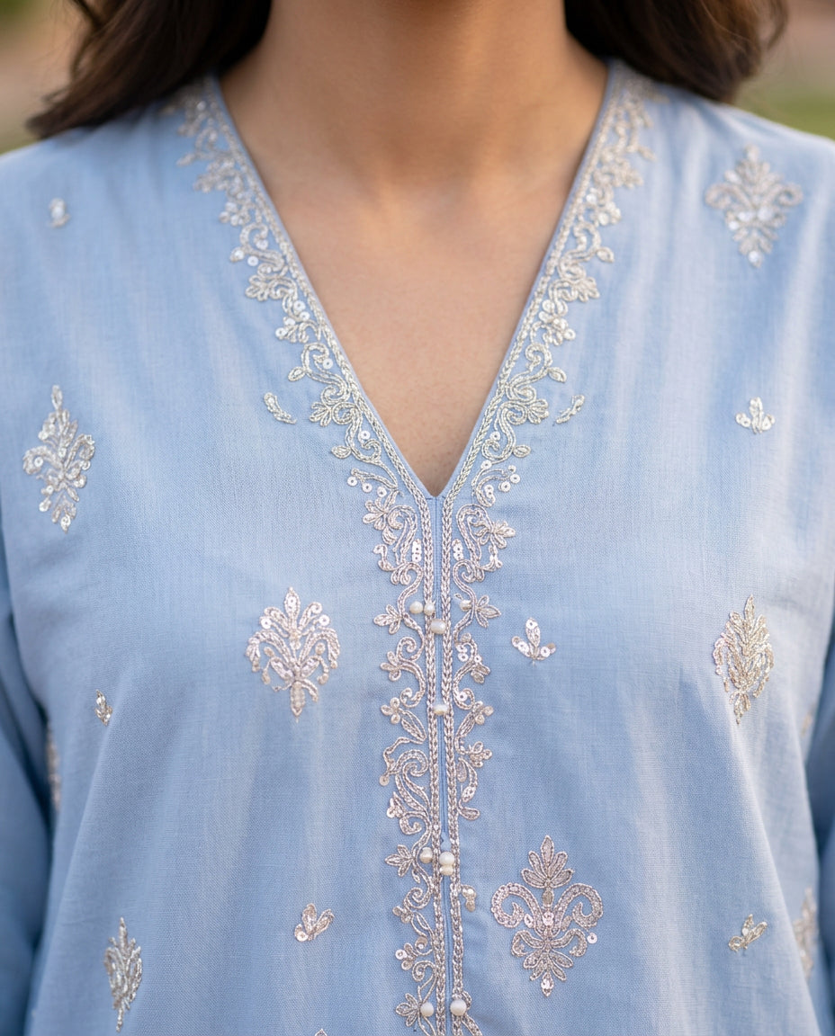 Solid Embroidered | 1-Piece RTW | Sky Blue