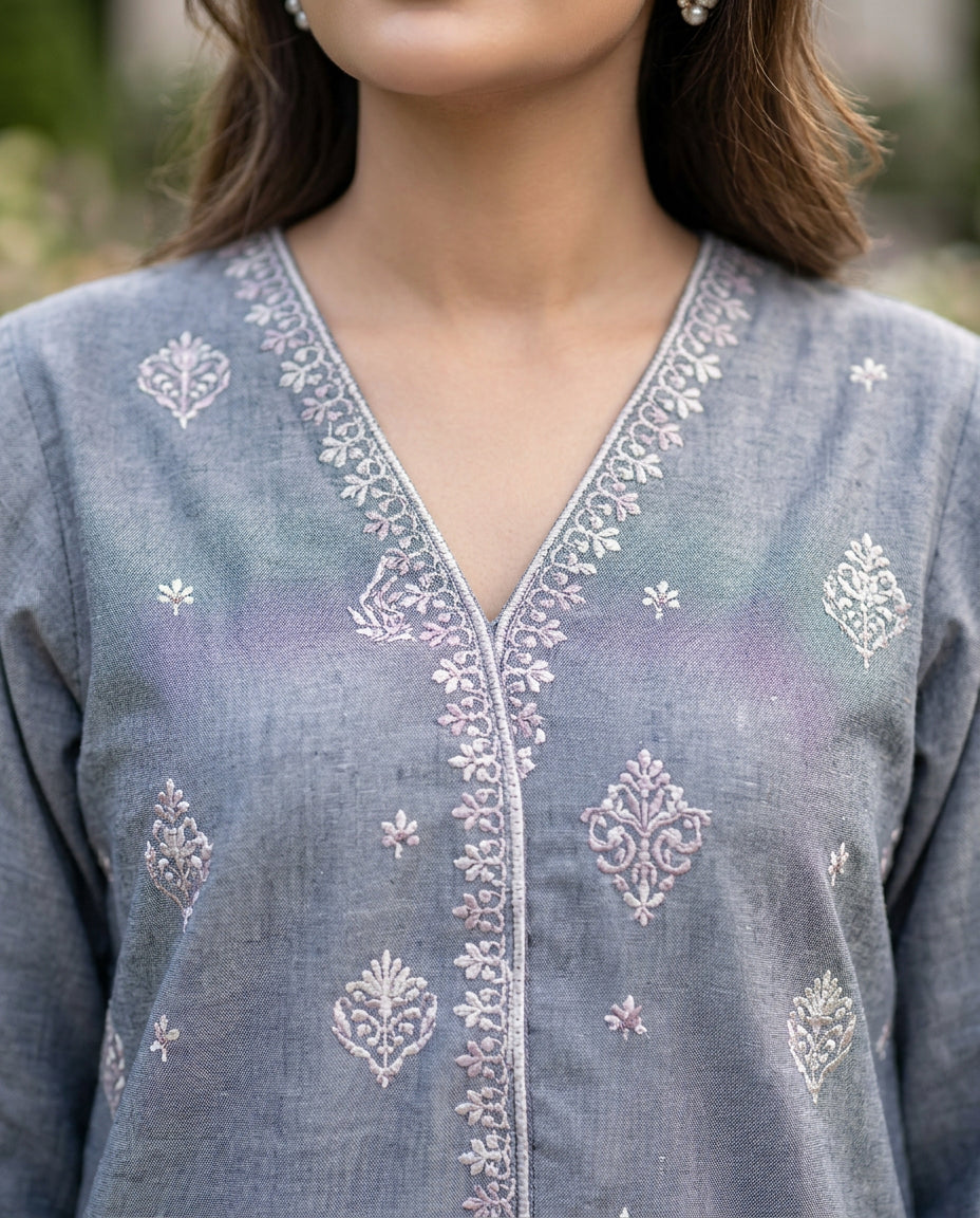 Solid Embroidered | 2-Piece RTW | Charcoal