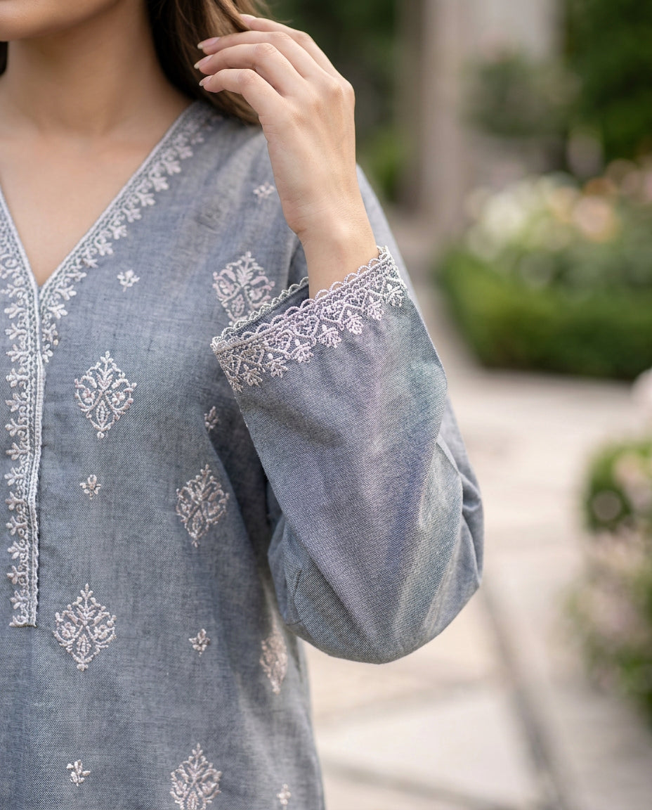 Solid Embroidered | 2-Piece RTW | Charcoal