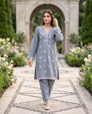 Solid Embroidered | 2-Piece RTW | Charcoal