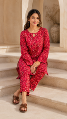 Crimson Floral Lawn Suit | Premium 2-Piece Unstitched Summer Collection