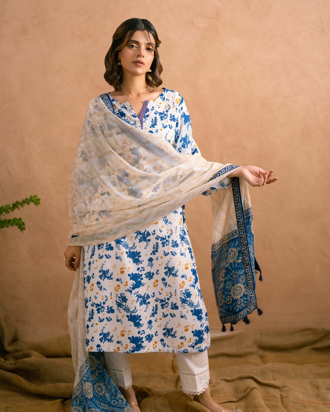 Lime White - Dupatta