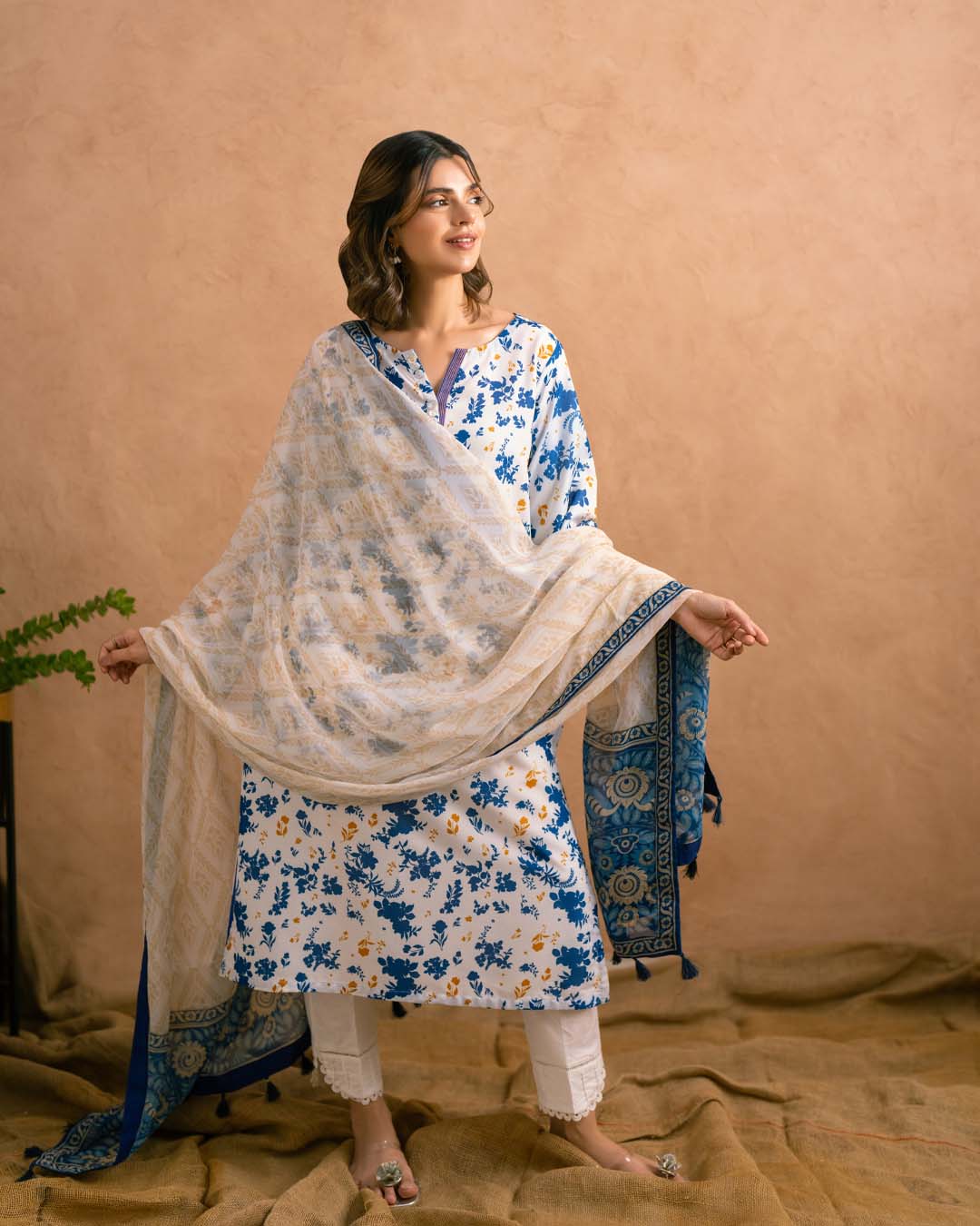 Lime White - Dupatta