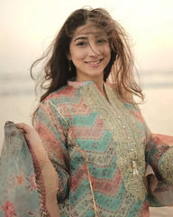 Embroidered chiffon  3PC - Aquamarine