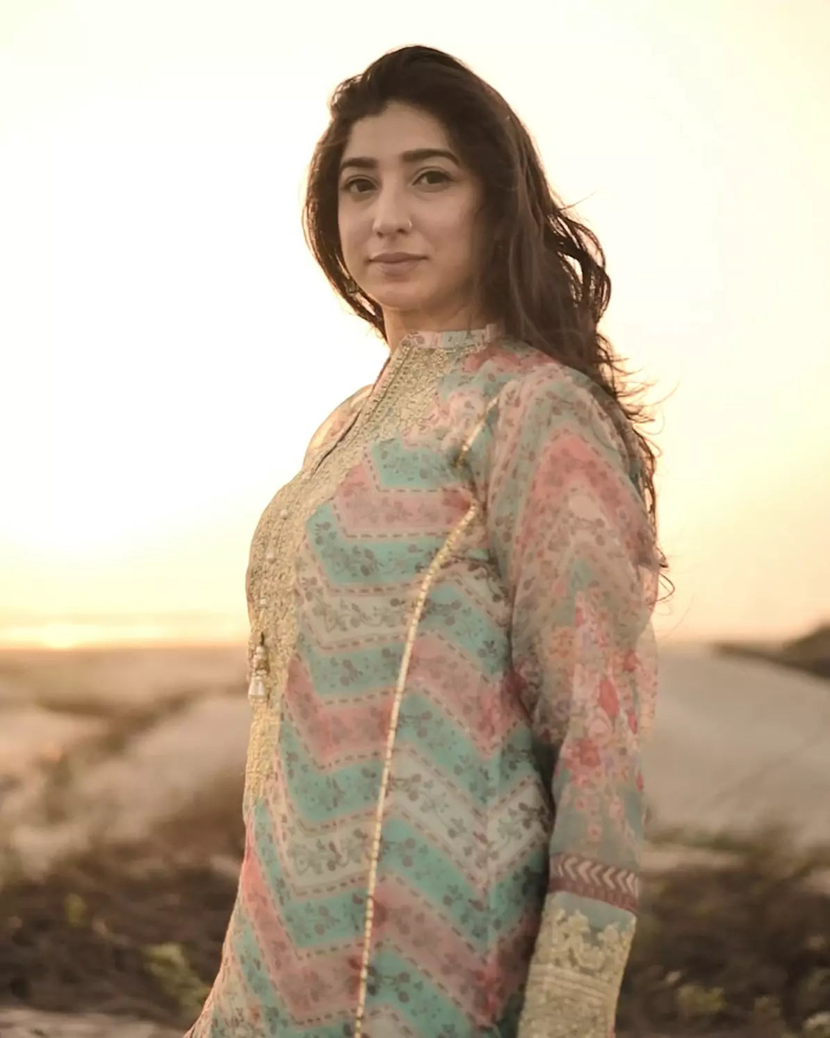Embroidered chiffon  3PC - Aquamarine
