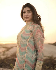 Embroidered chiffon  3PC - Aquamarine