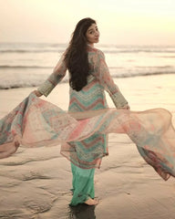 Embroidered chiffon  3PC - Aquamarine