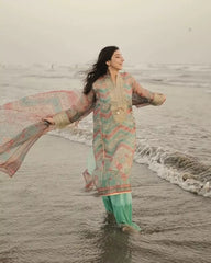 Embroidered chiffon  3PC - Aquamarine
