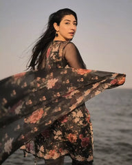 Embroidered chiffon  3PC - Black Garden