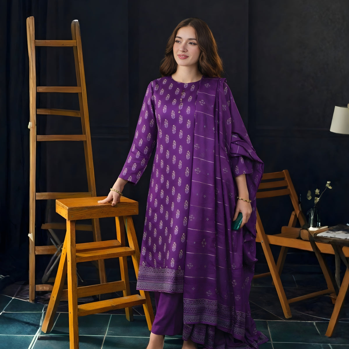 Zafaran Baft | Jacquard 3-Piece (Purple)